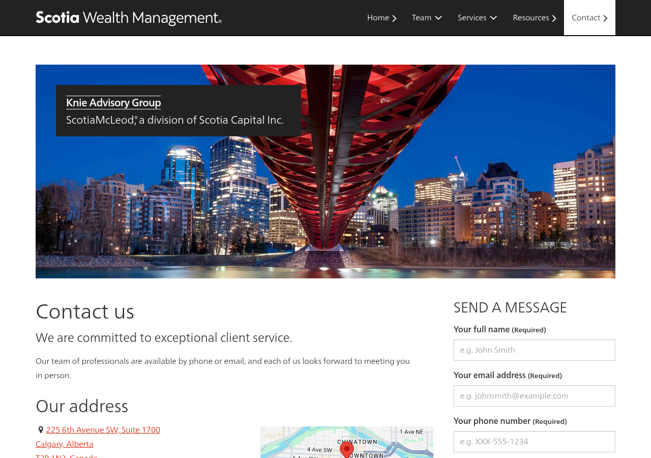 Screenshot of Contact us · Knie Advisory Group · Scotia Wealth Management