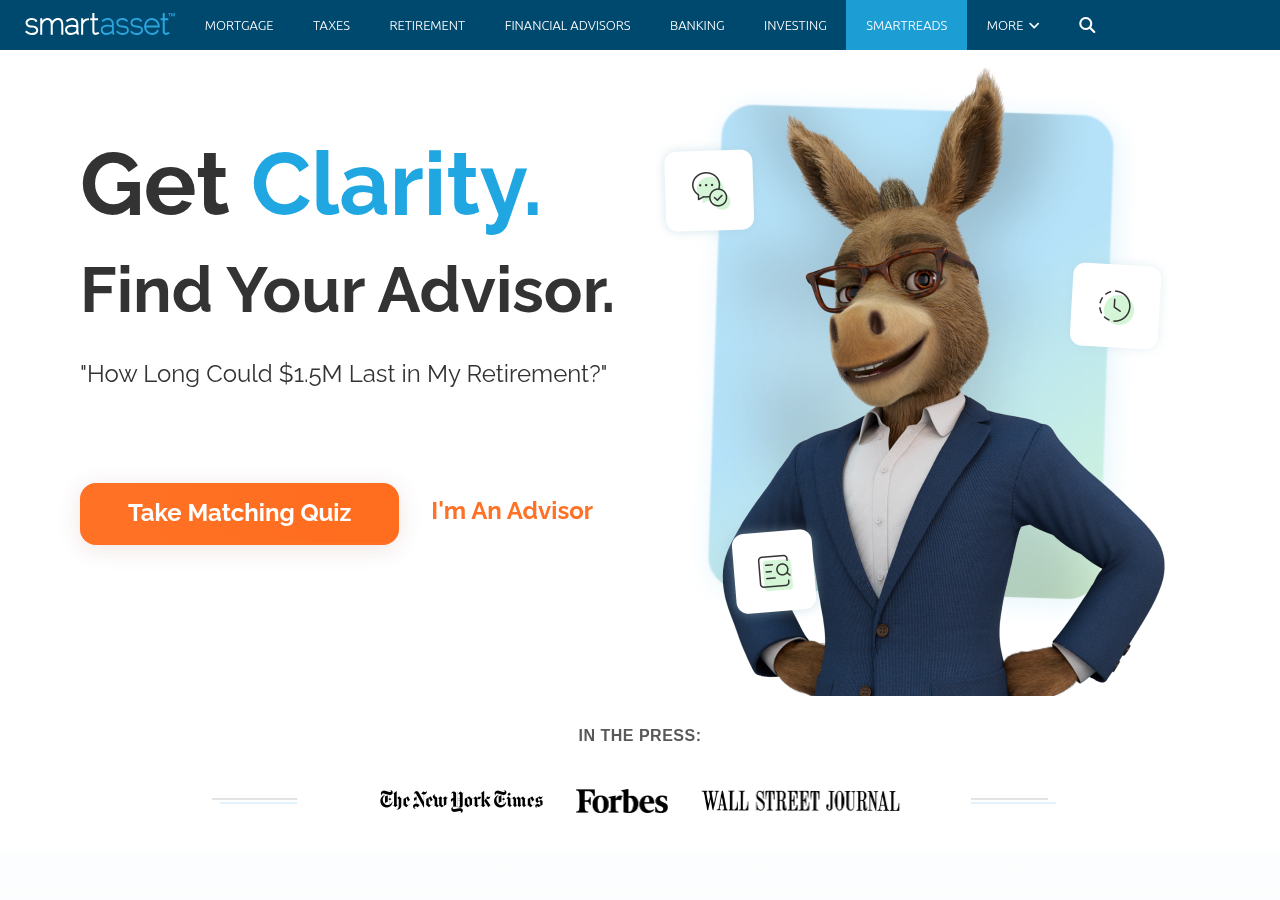 Screenshot of SmartAsset.com | Empowering You to Make Smart Financial DecisionsEmailFacebookTwitterMenu burgerClose thinFacebookLinkedin