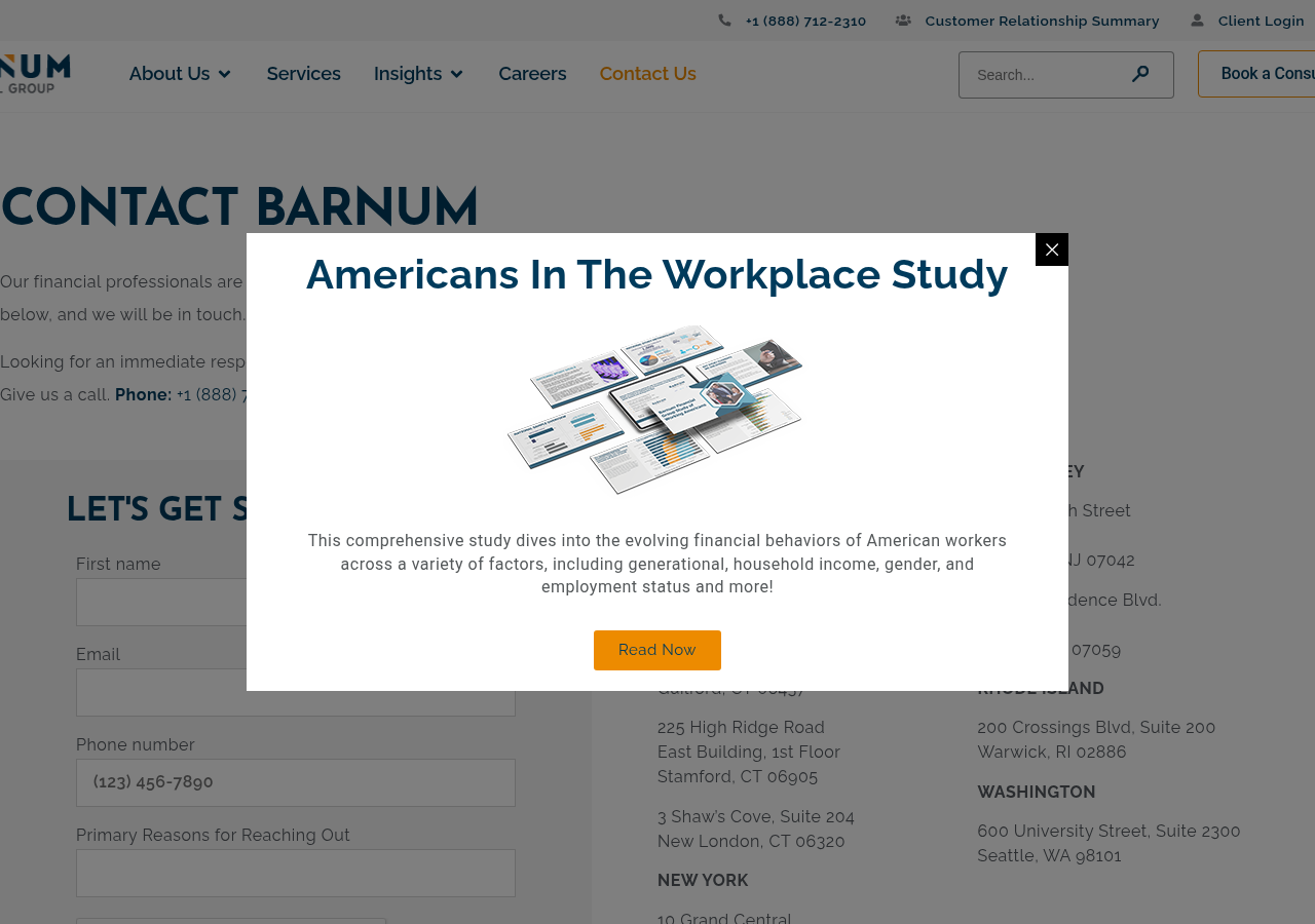 Screenshot of Contact Us - Barnum Financial Group