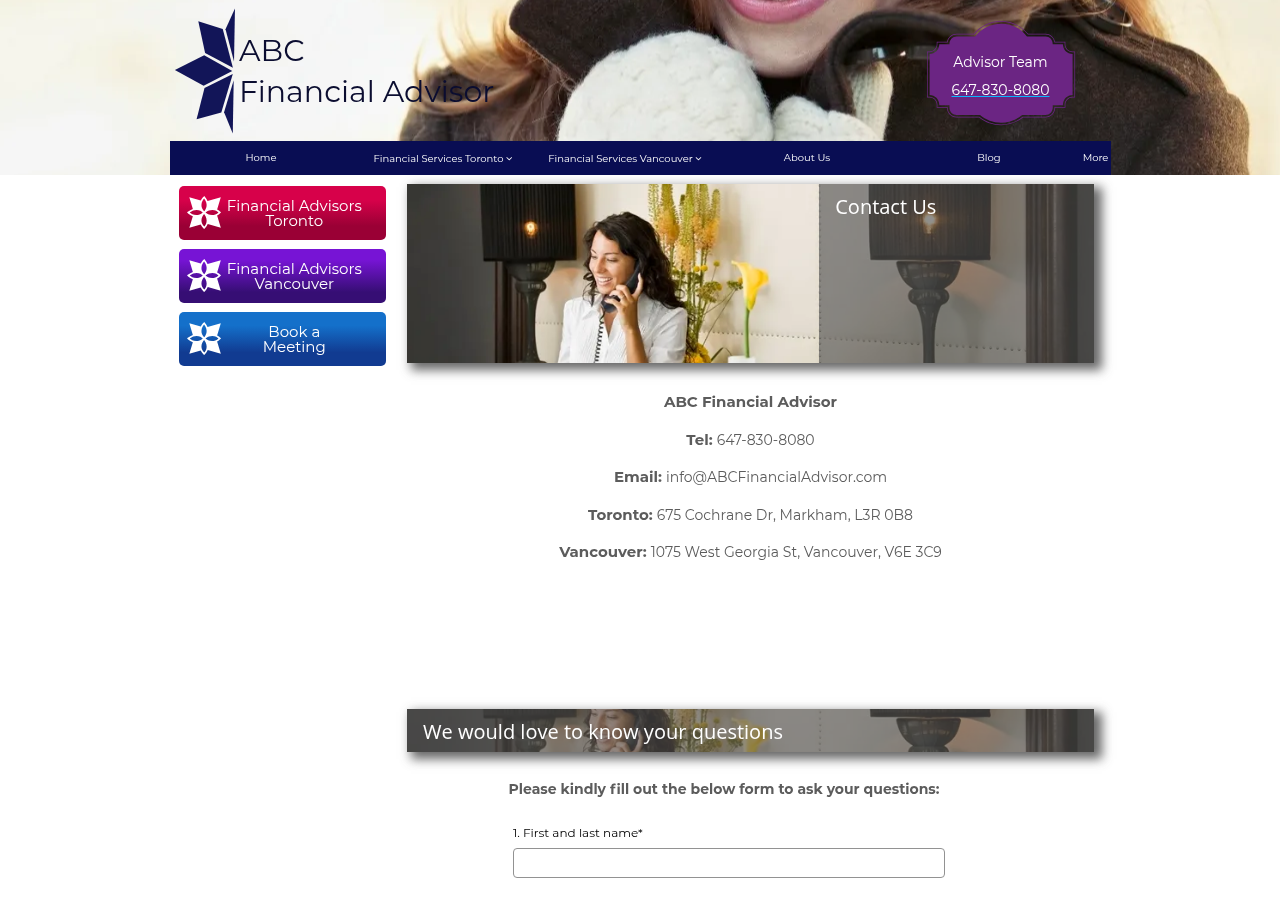 Screenshot of Contact Us - ABC Financial Advisor