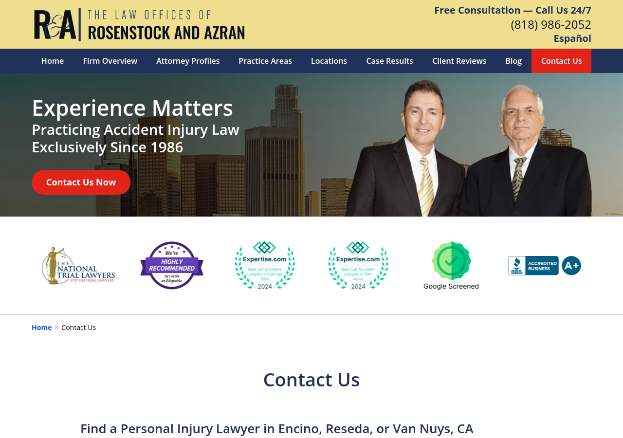 Screenshot of Contact Us | Encino Personal Injury Lawyers The Law Offices of Rosenstock and Azran