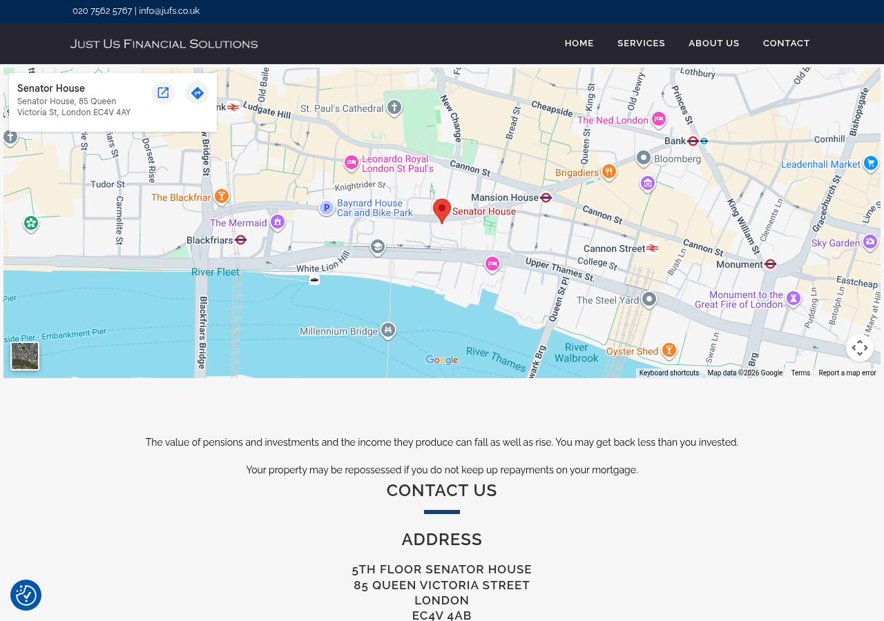Screenshot of Contact - JUFS - Mortgage Broker London