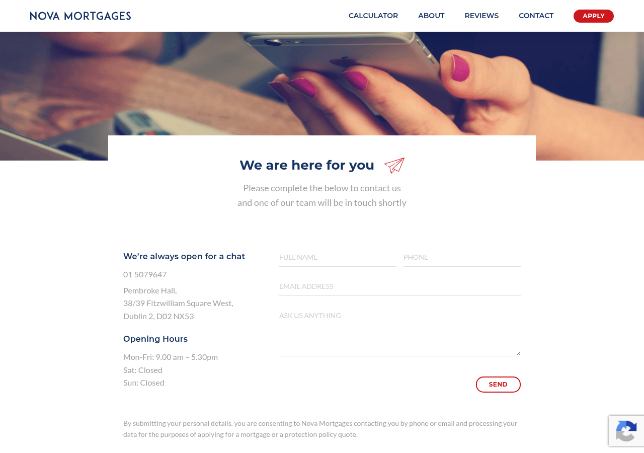 Screenshot of Contact - Nova Mortgages