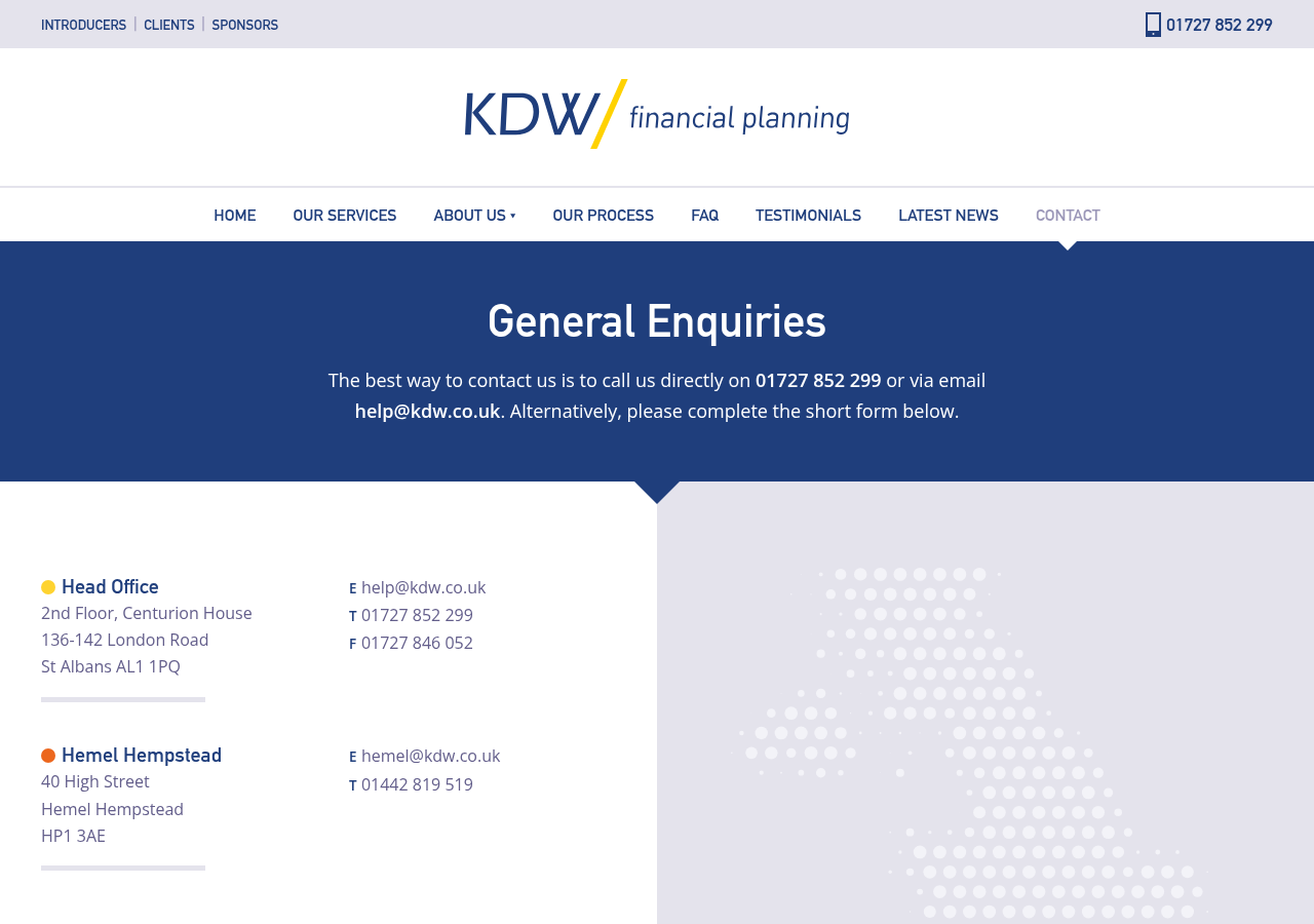 Screenshot of Contact Us | KDW Financial Planning