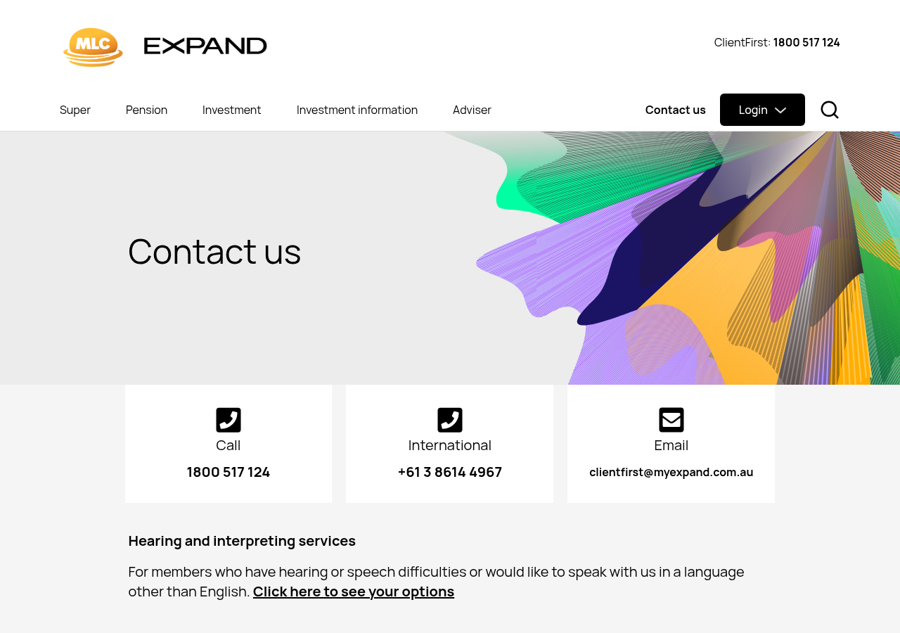 Screenshot of Contact us - Expand