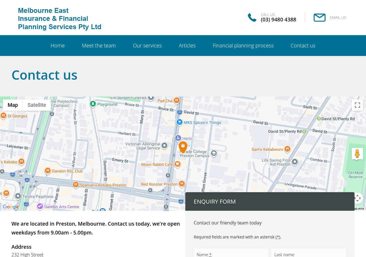 Screenshot of Contact us - Melbourne East Insurance & Financial Planning Services