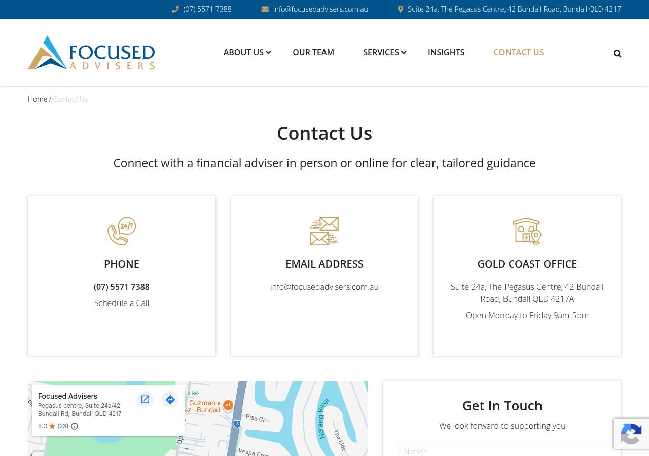 Screenshot of Contact Us | Focused Advisers