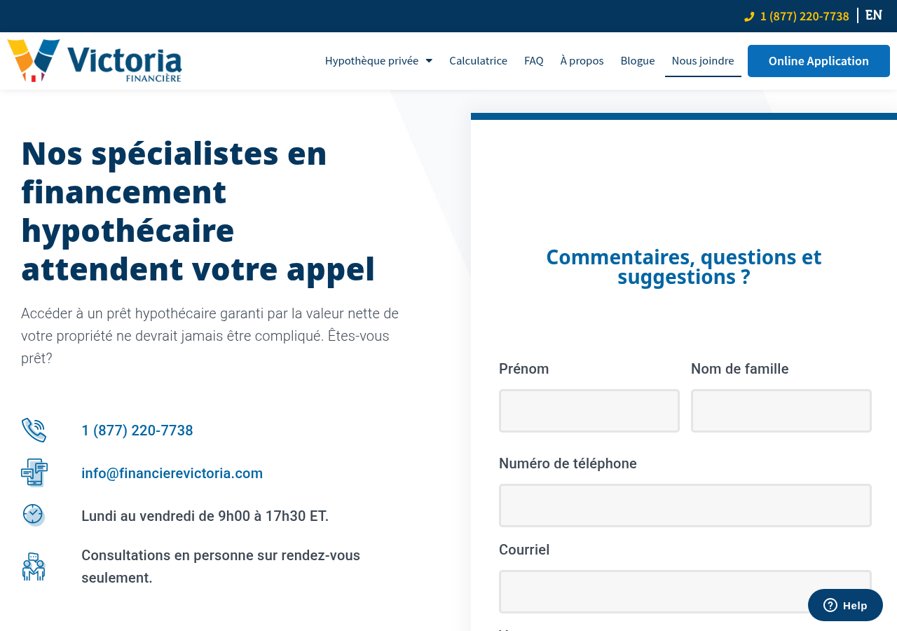 Screenshot of Nous-joindre | Financière Victoria | Spécialiste en hypothèques privées