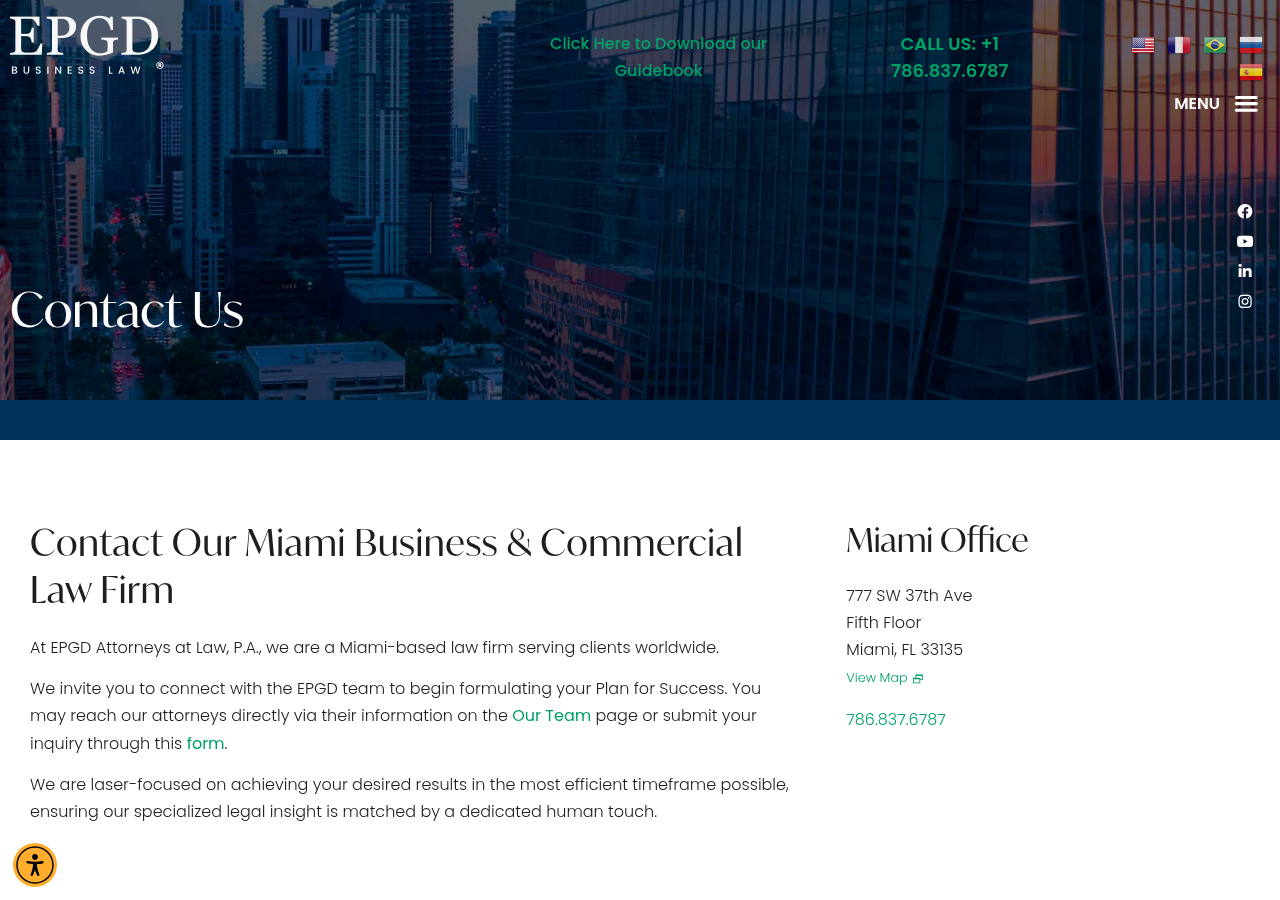 Screenshot of Contact Our Law Firm - Miami Business Law Firm - EPGD Business Law