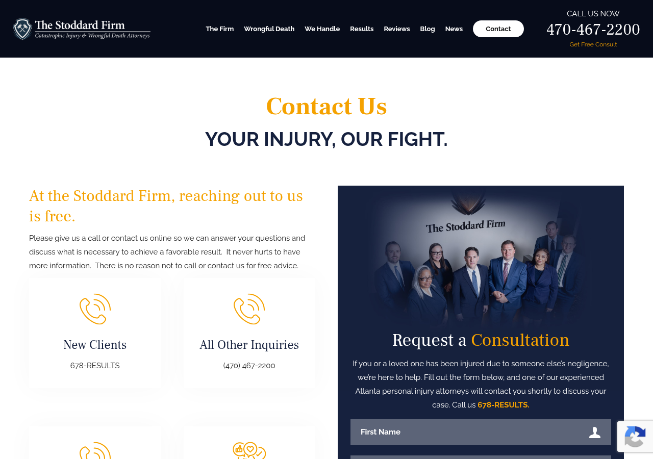 Screenshot of Contact | Free Consultation | The Stoddard Firm