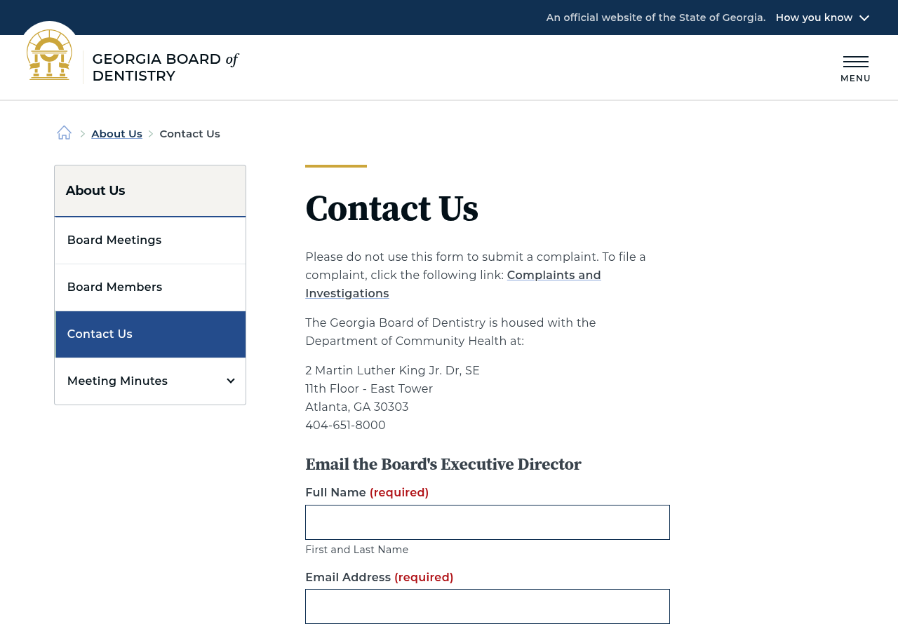 Screenshot of Contact Us | Georgia Board of DentistryLanguage iconGeorgia.gov logoGeorgia.gov logo