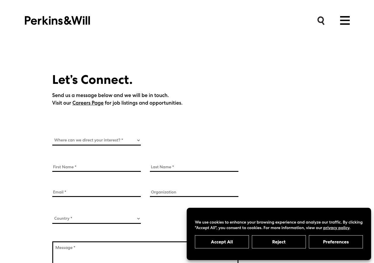 Screenshot of Contact – Perkins&Will