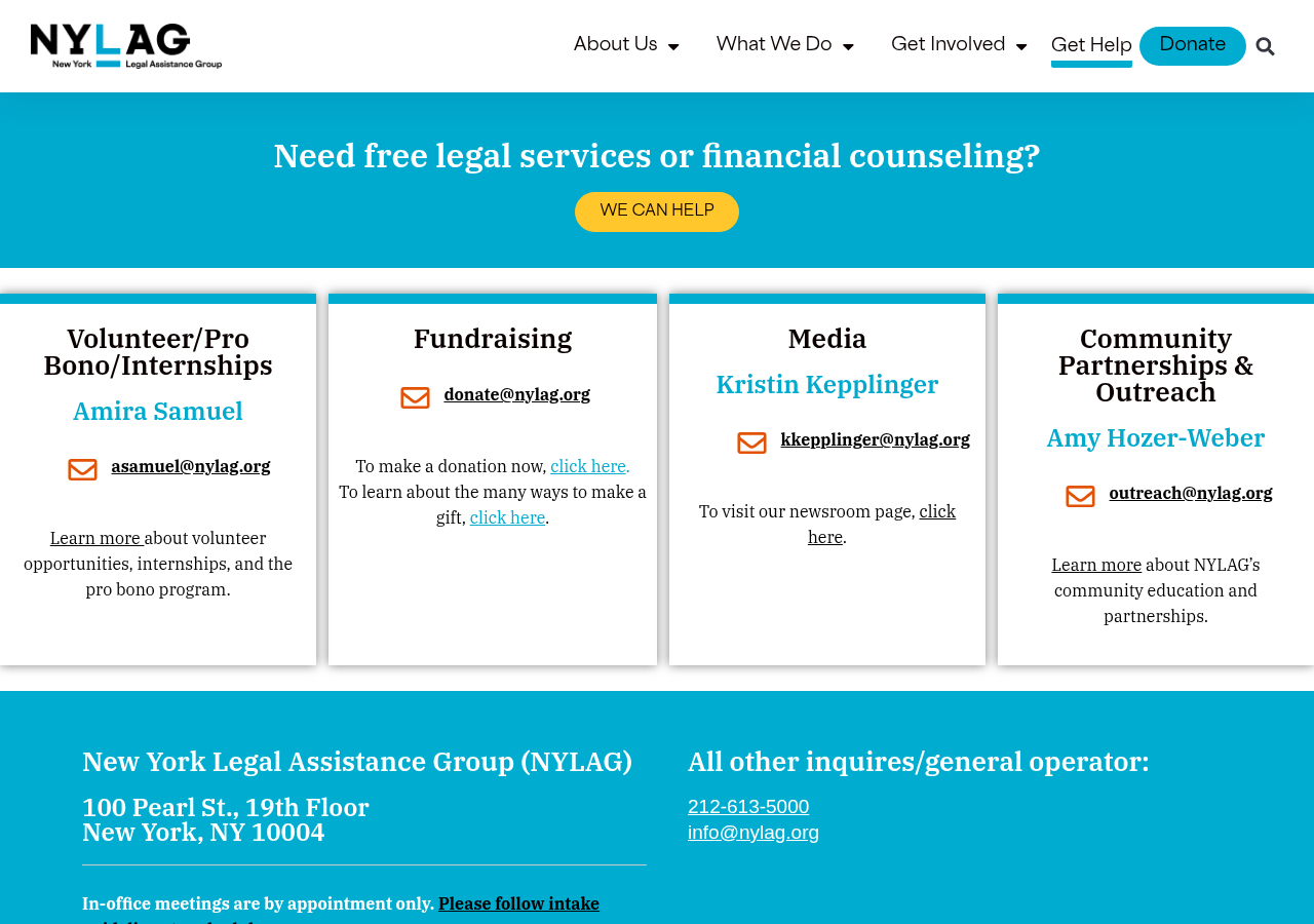 Screenshot of Contact Us - New York Legal Assistance Group