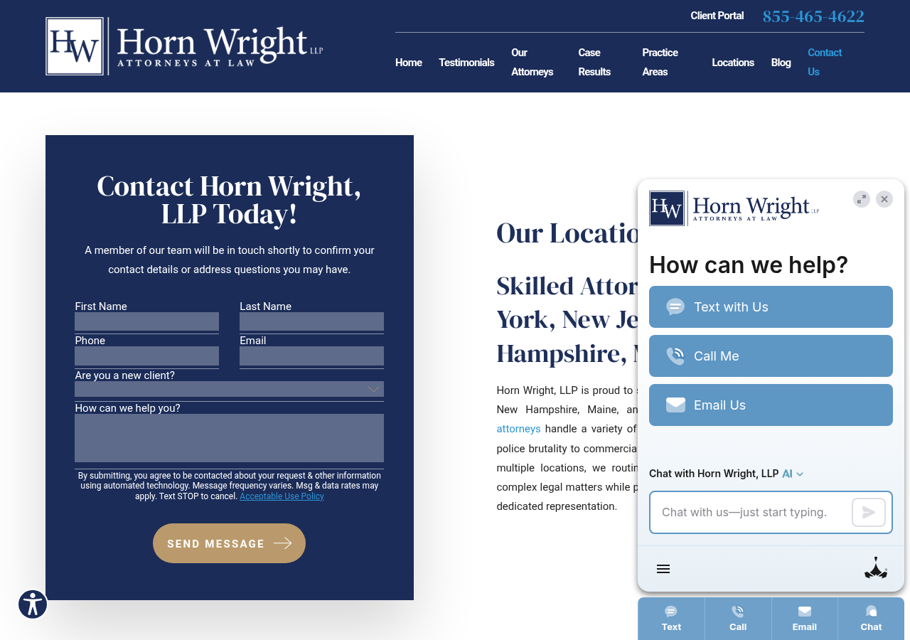Screenshot of Contact Us | Horn Wright, LLP