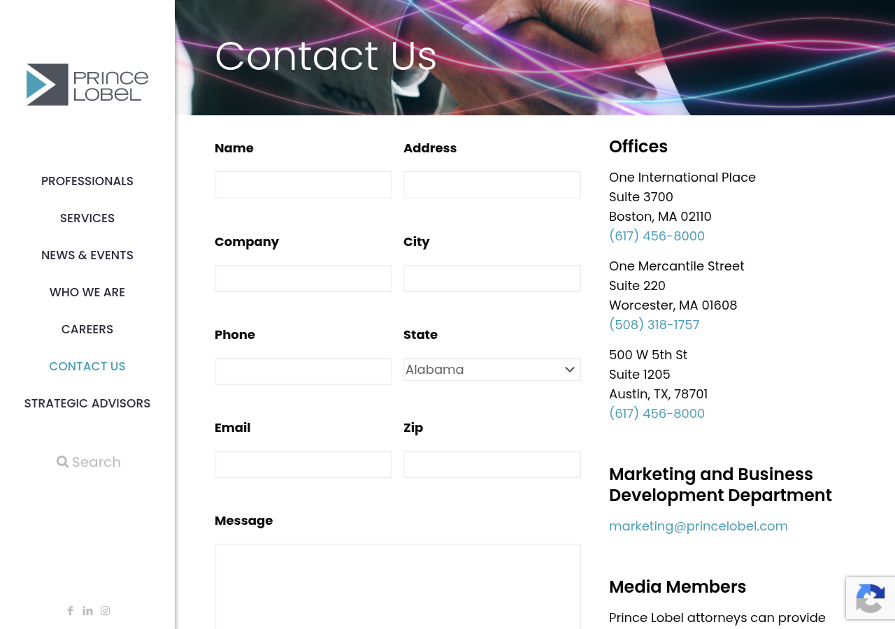 Screenshot of Contact us - Prince Lobel Tye LLP