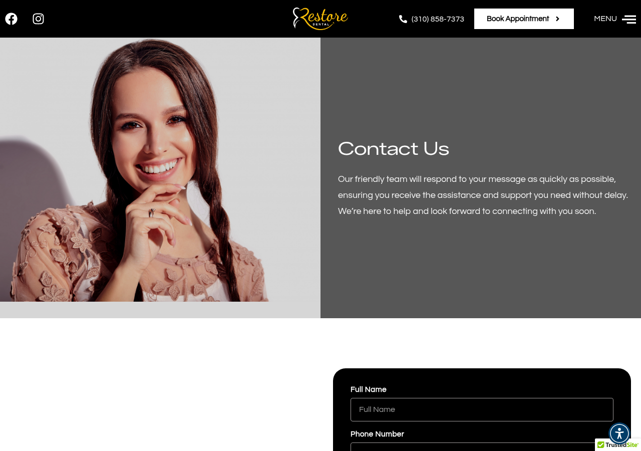 Screenshot of Contact Us – Restore Dental | Best Dentist Los Angeles, Ca | Emergency & Family Dental Care