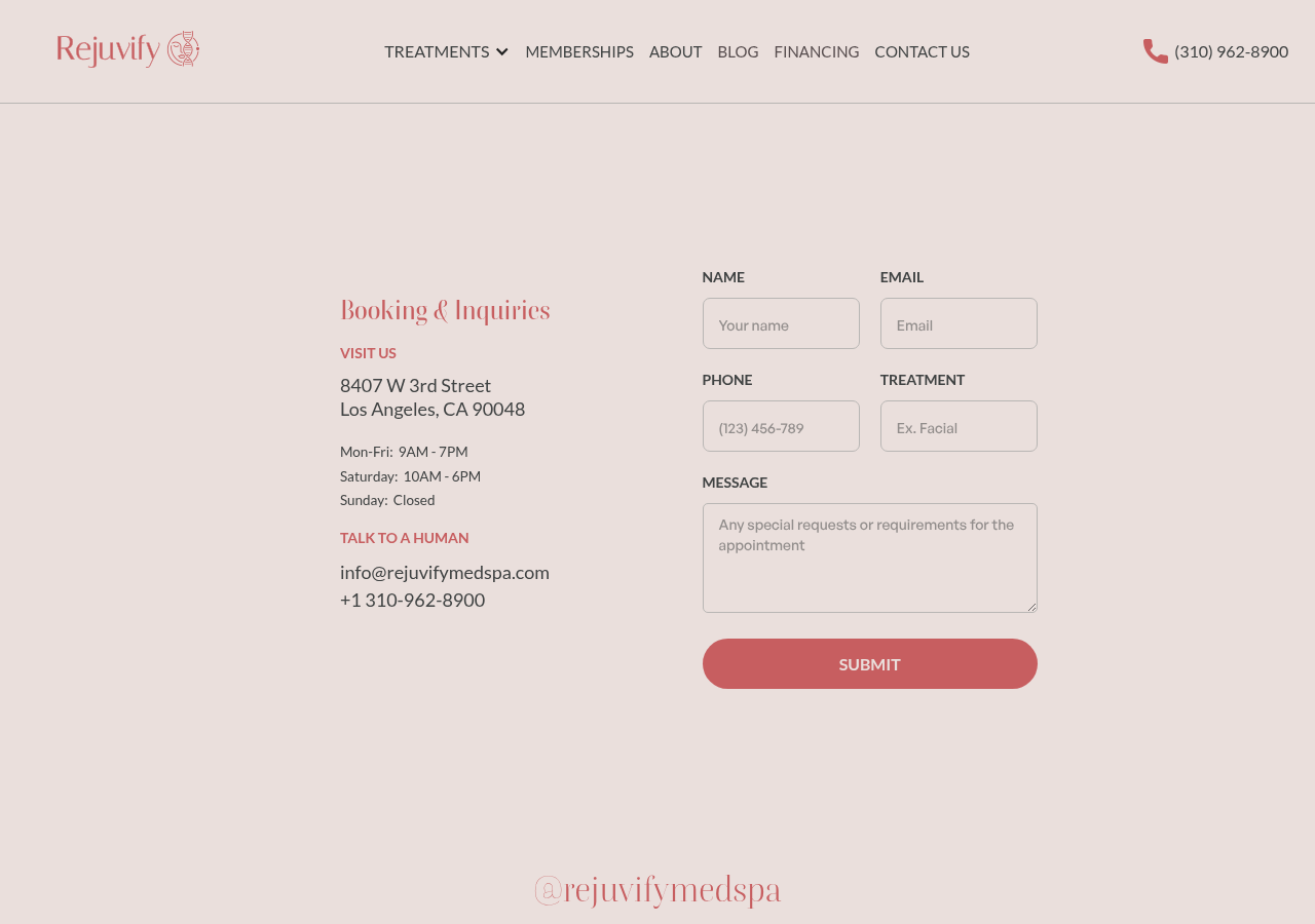 Screenshot of Contact Us | Rejuvify Medspa Los Angeles