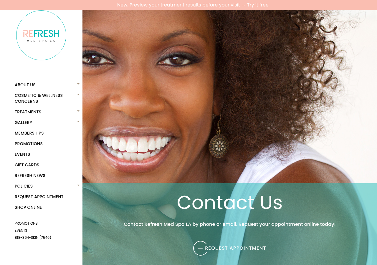 Screenshot of Contact Us | Los Angeles, Woodland Hills | Refresh Med Spa LA