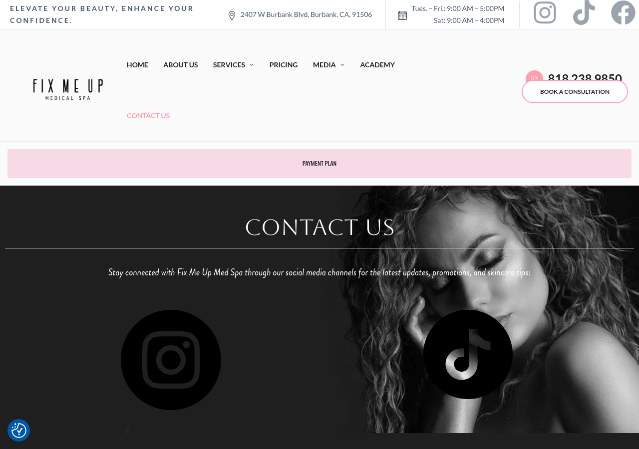 Screenshot of Contacts | Fix Me Up Medical Spa