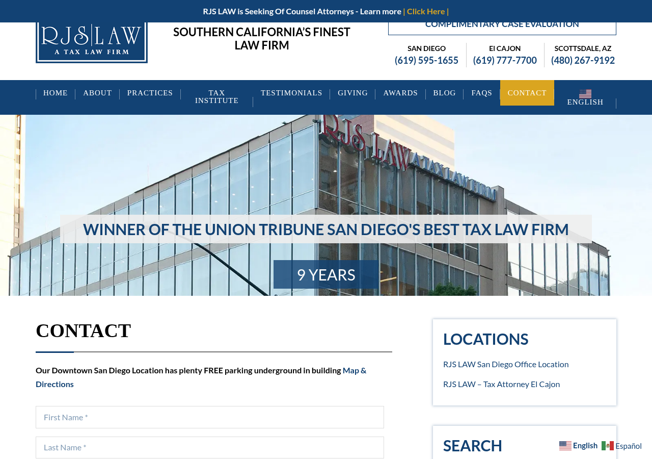 Screenshot of Contact Us | RJS Law | Tax Attorney | Estate Planning | San Diego