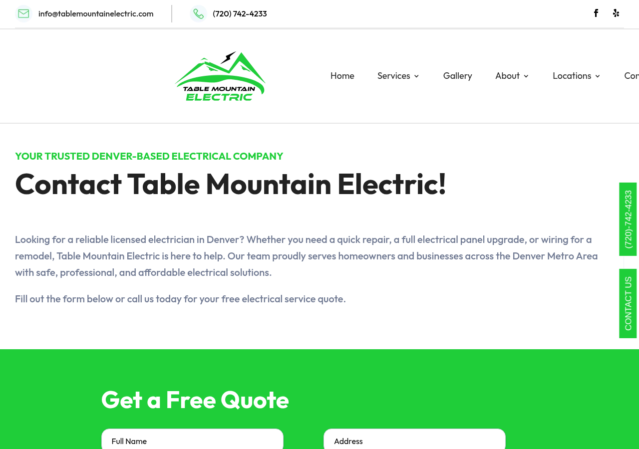 Screenshot of Contact Us - (720) 742-4233 - Table Mountain Electric Inc