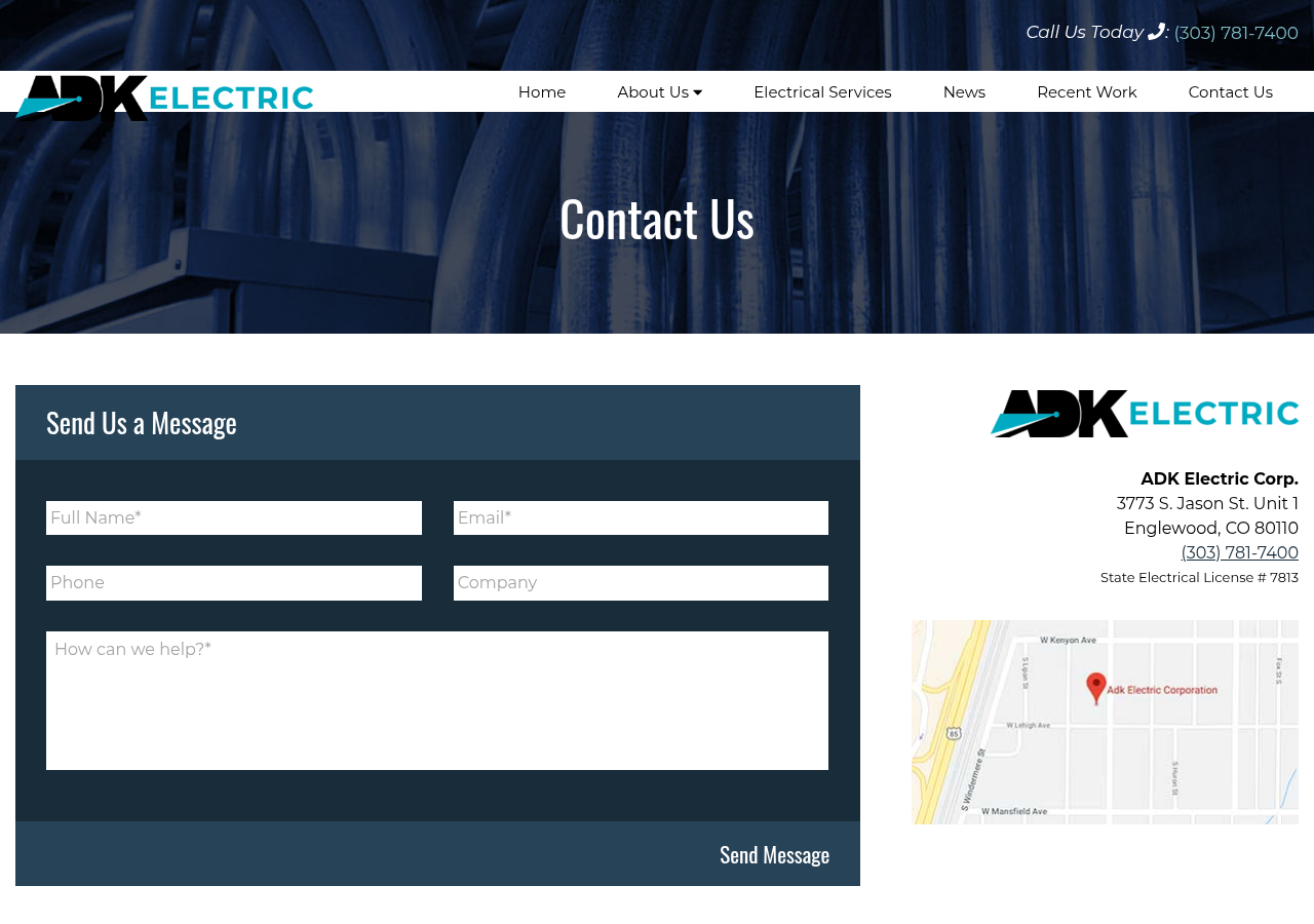Screenshot of Contact Us - ADK Electric
