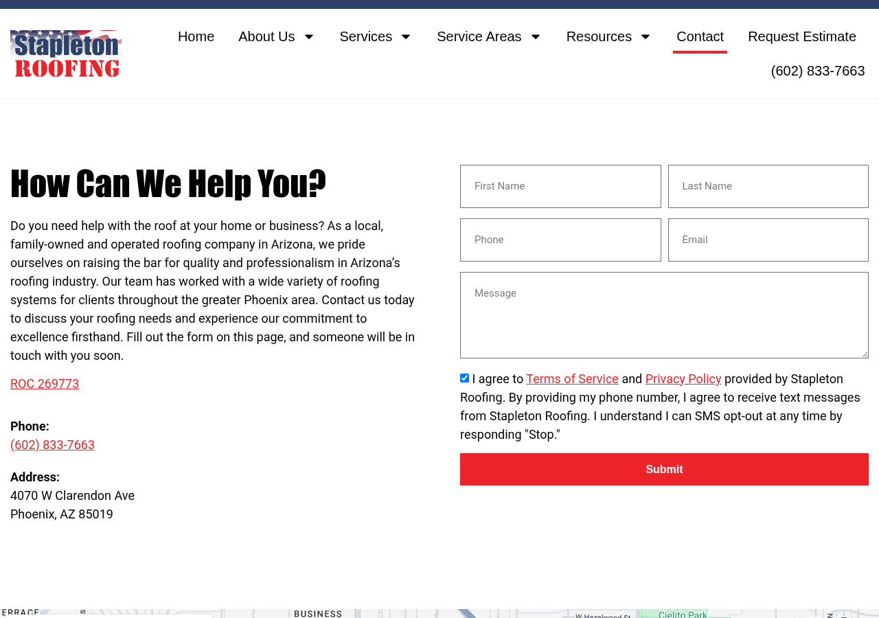 Screenshot of Contact Us | Stapleton Roofing in Phoenix AZ