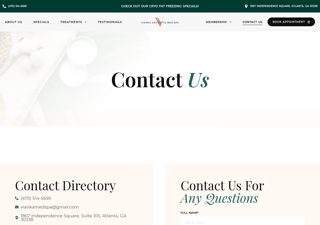 Screenshot of Contact Us – Vianka Med Spa