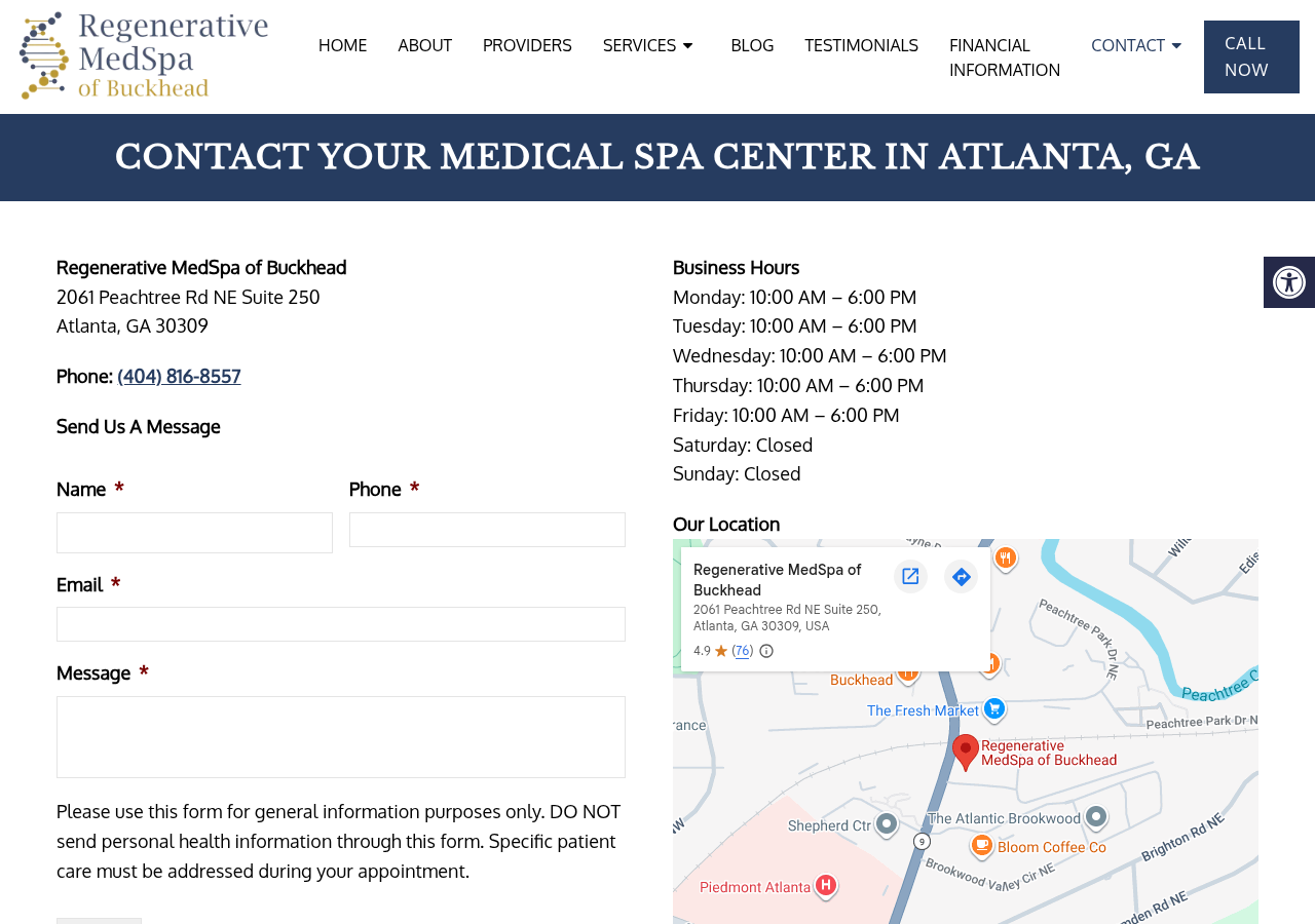 Screenshot of Contact Your Medical Spa Center in Atlanta, GA – Regenerative MedSpa of BuckheadAccessibility ToolsIncrease TextDecrease TextGrayscaleLinks UnderlineReadable Font