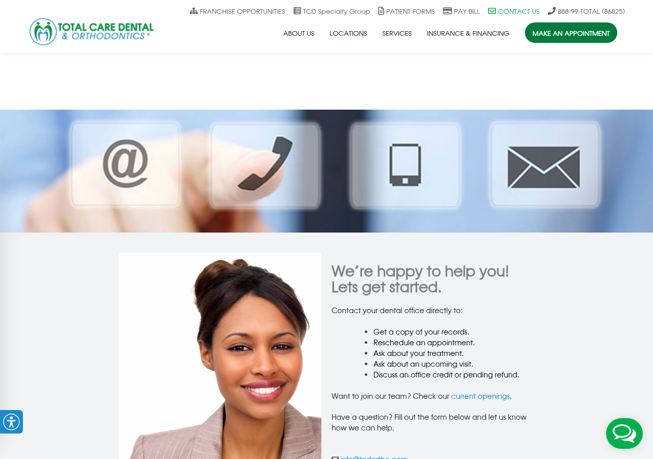 Screenshot of Contact Us – Total Care Dental & Orthodontics