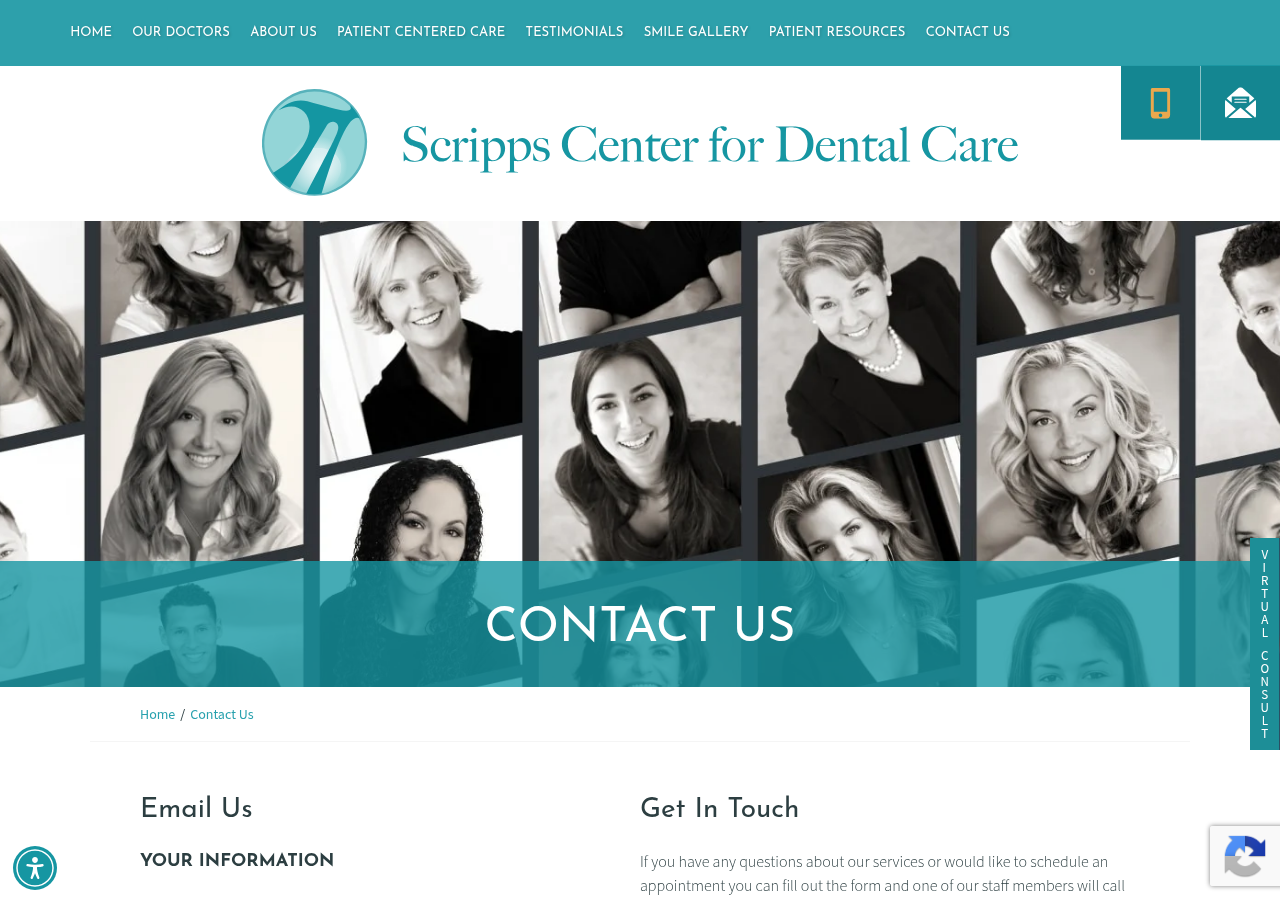 Screenshot of Contact Scripps Center For Dental Care in San Diego and La Jolla CAFacebook LogoGoogle LogoFacebook LogoGoogle Logo