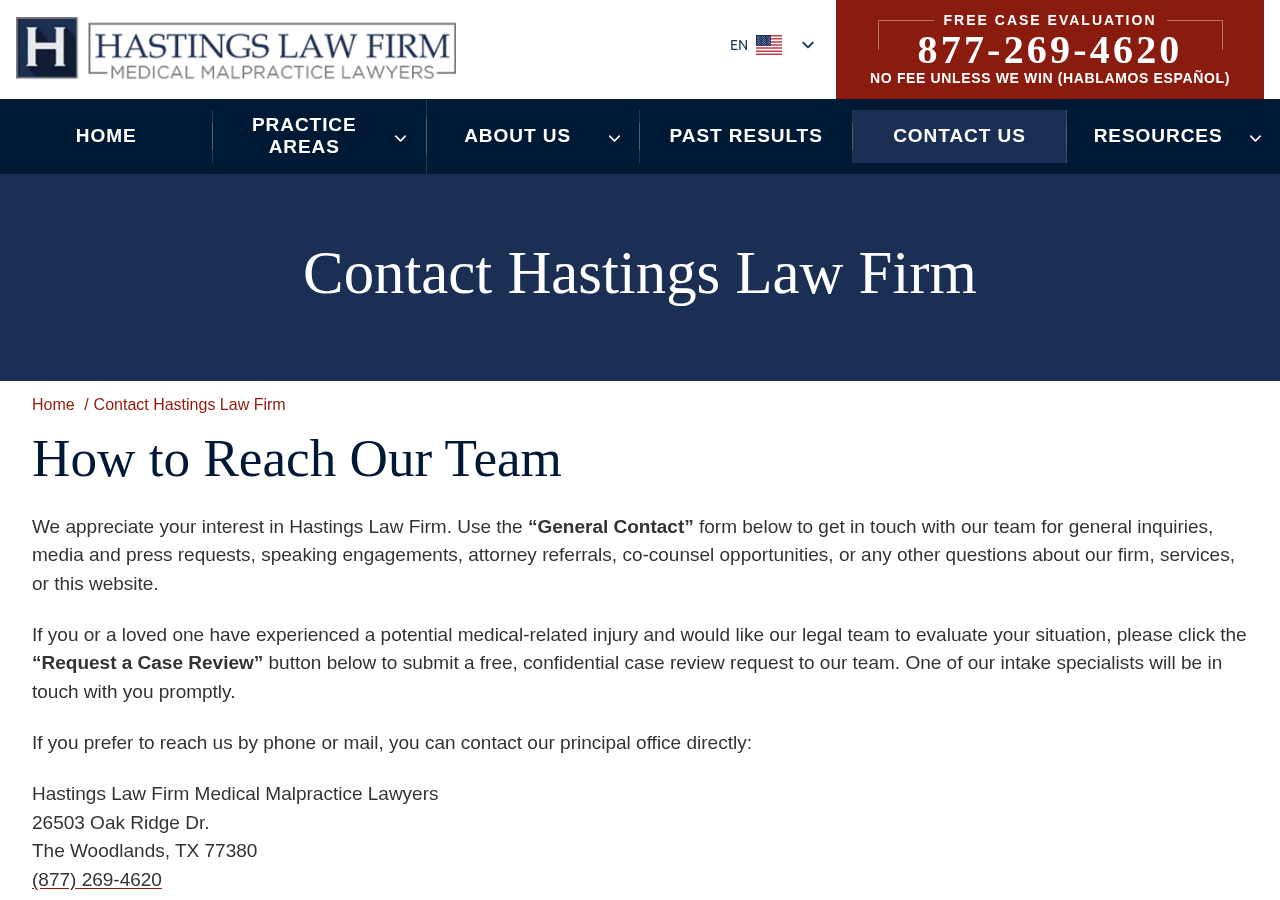 Screenshot of How to Contact Hastings Law Firm Medical Malpractice LawyersCall Our Law Firm