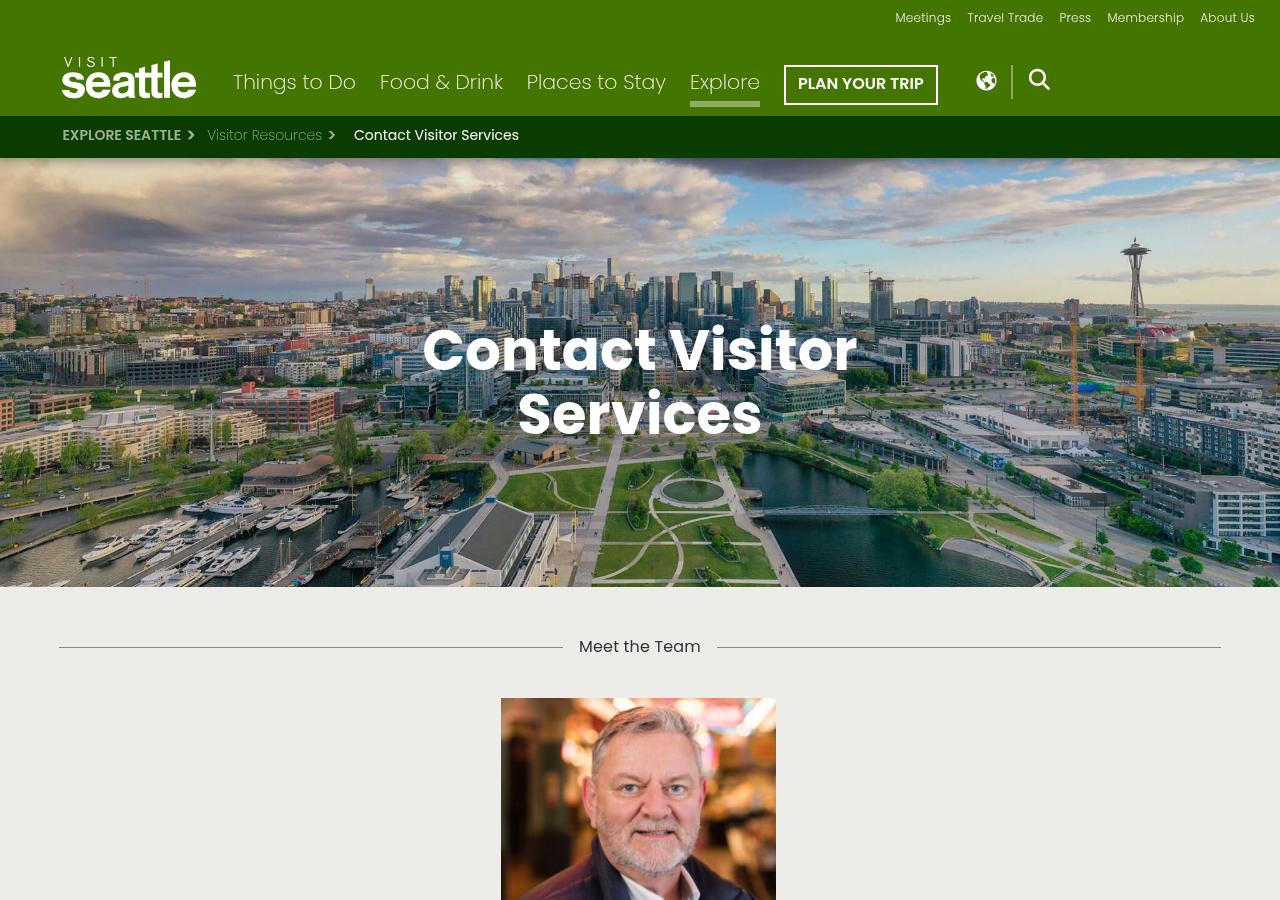 Screenshot of Contact Visitor Services - Visit Seattle