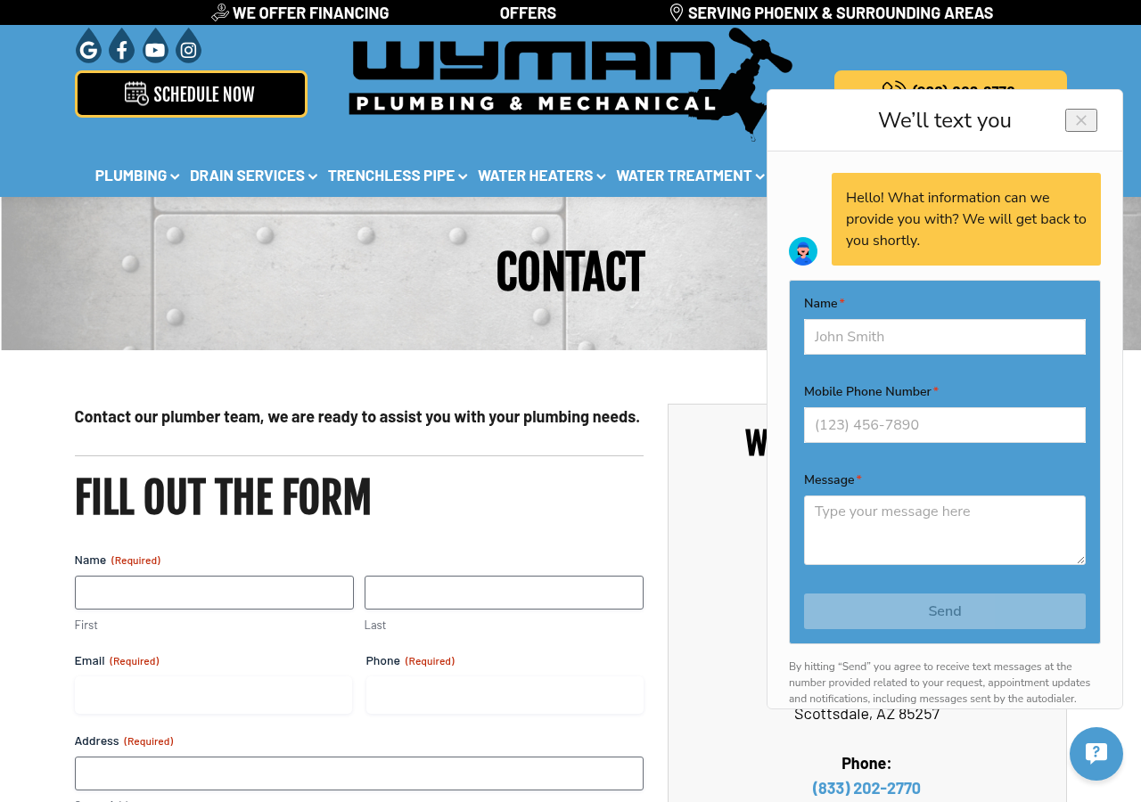 Screenshot of Contact Us | Wyman Plumbing & Mechanical