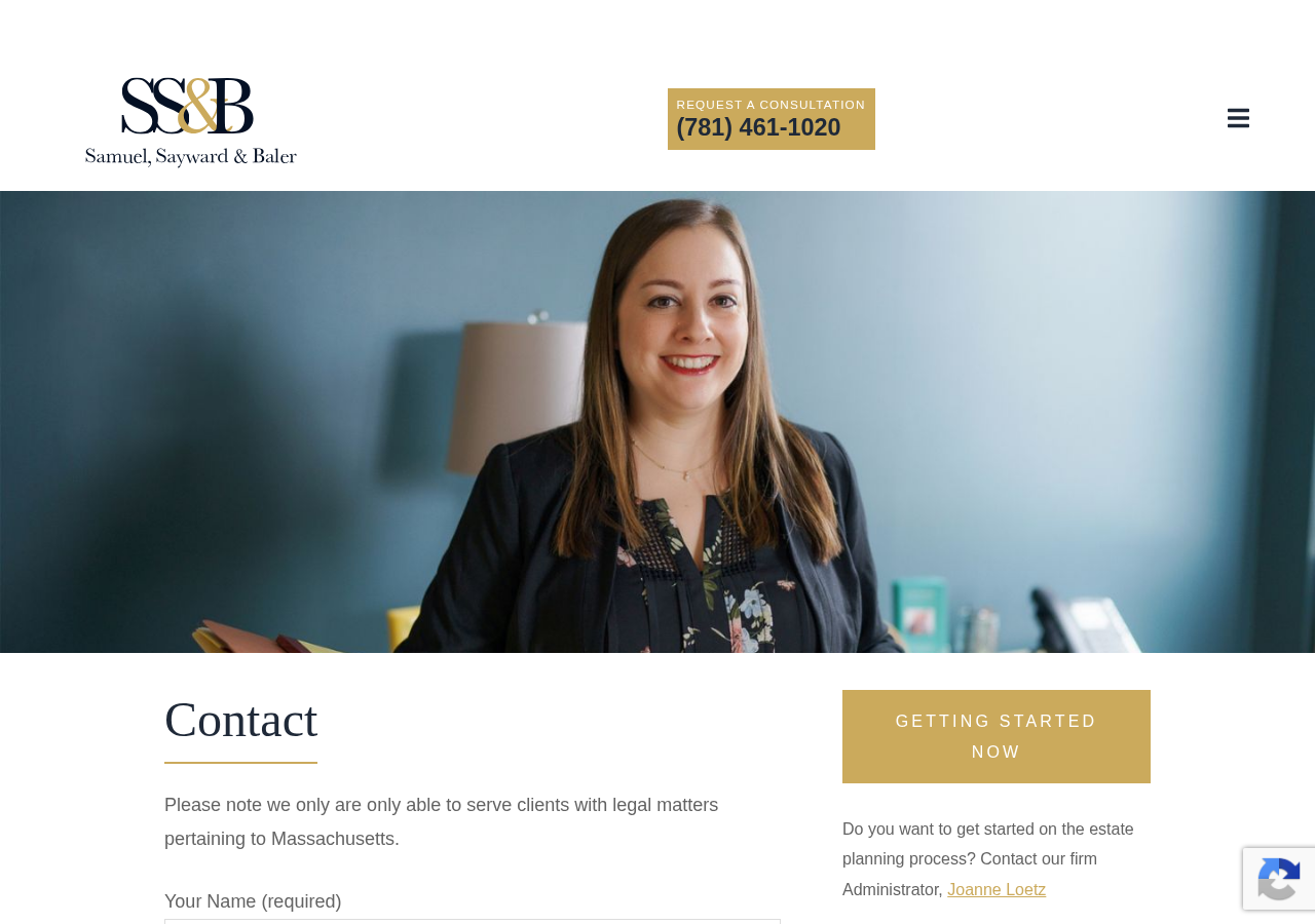 Screenshot of Contact | SSB LLC | Samuel, Sayward, & Baler LLC | Dedham, MA lawyers