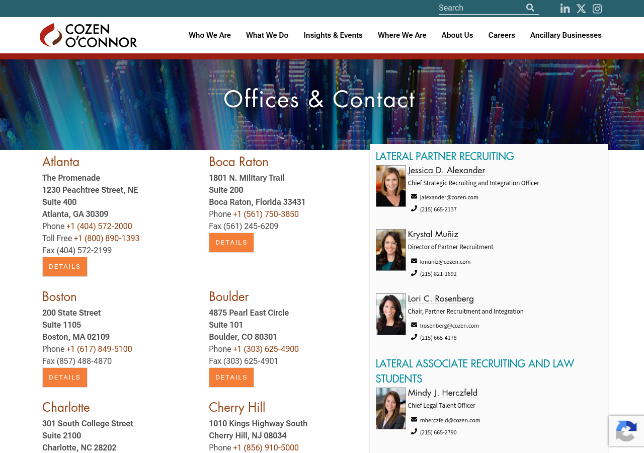 Screenshot of Cozen O’Connor: Contact