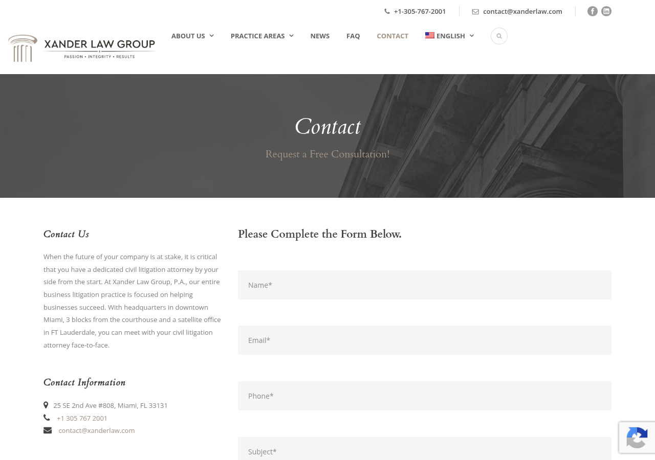 Screenshot of Contact Commercial Litigation Attorneys