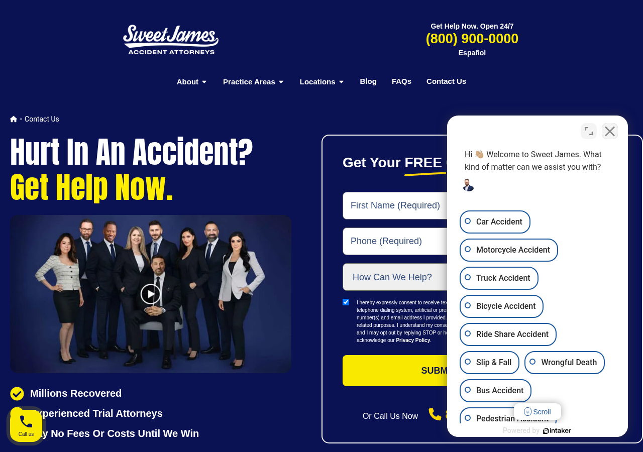 Screenshot of Contact Us | Sweet James Accident Attorneys
