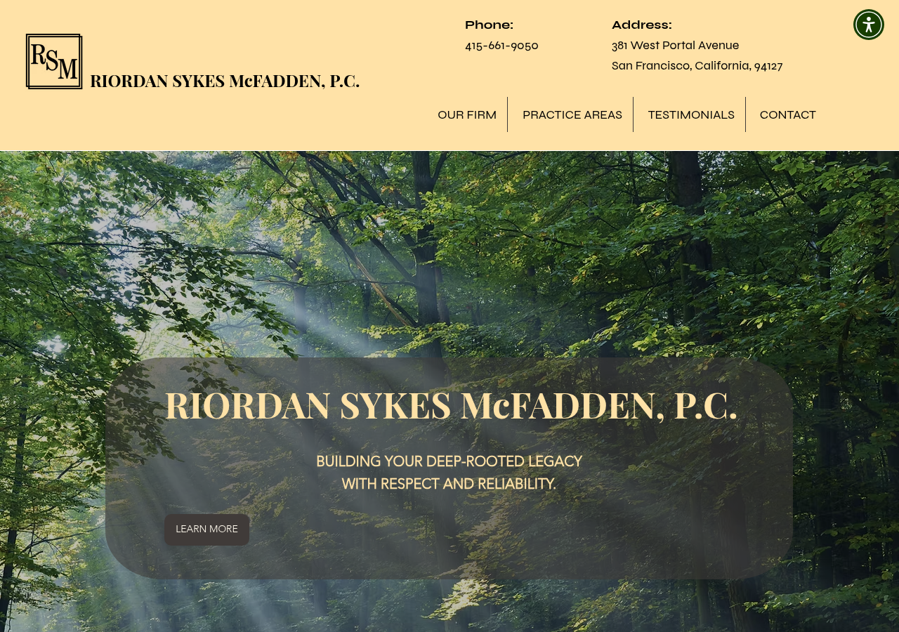 Screenshot of Riordan Sykes McFadden P.C. | Estate Planning | Trust | Probate Attorney,  West Portal Avenue, San Francisco CA