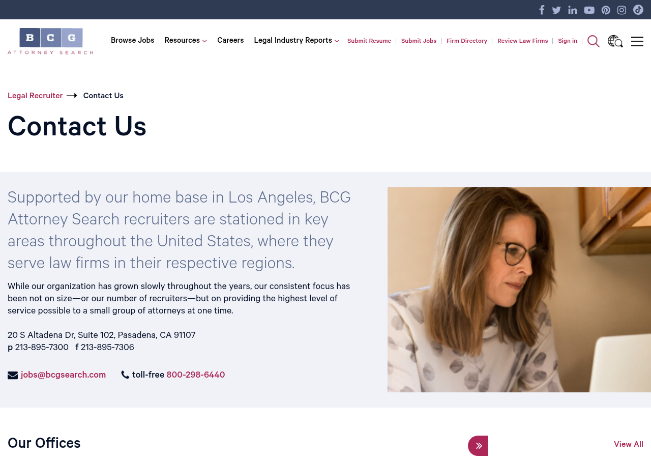 Screenshot of Contact BCG Attorney Search for Legal Jobs - BCGSearch.com