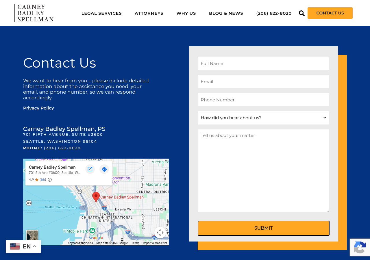 Screenshot of Contact Us | Carney Badley Spellman