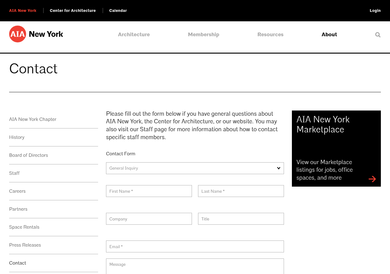 Screenshot of Contact — AIA New York