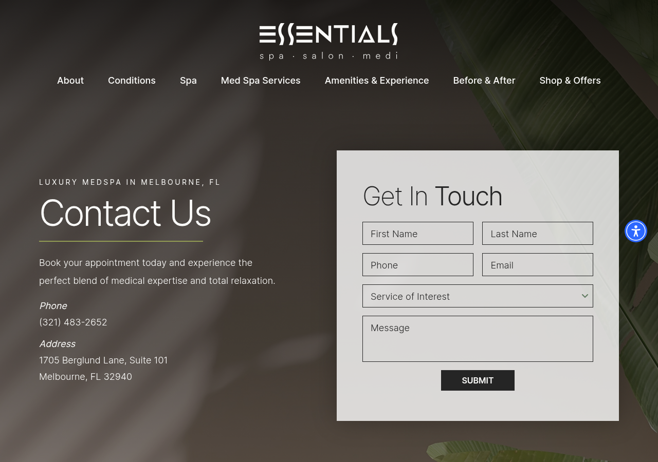 Screenshot of Contact Essentials Medispa & Salon | Melbourne, FL