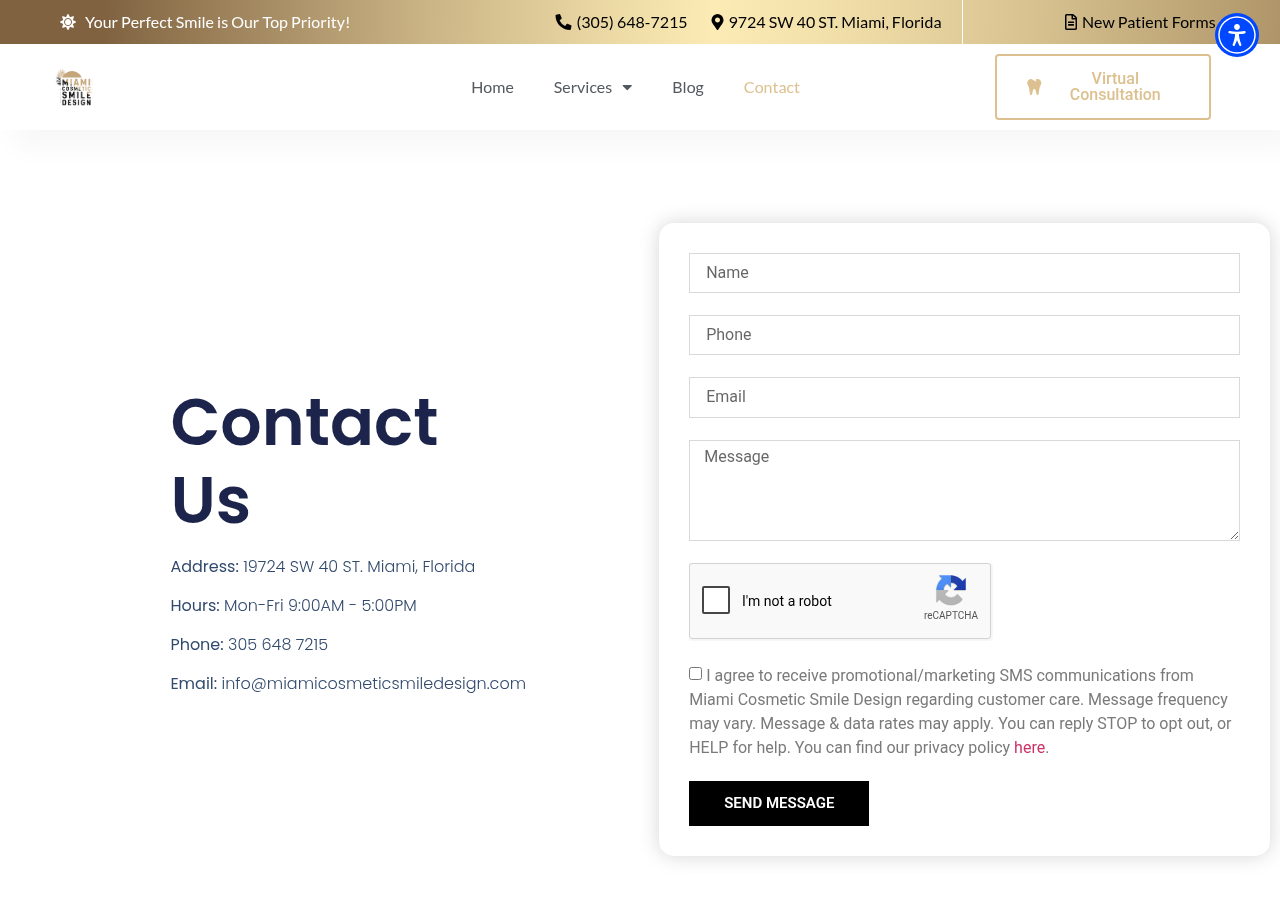 Screenshot of Contact Us – Miami Cosmetic Smile Design