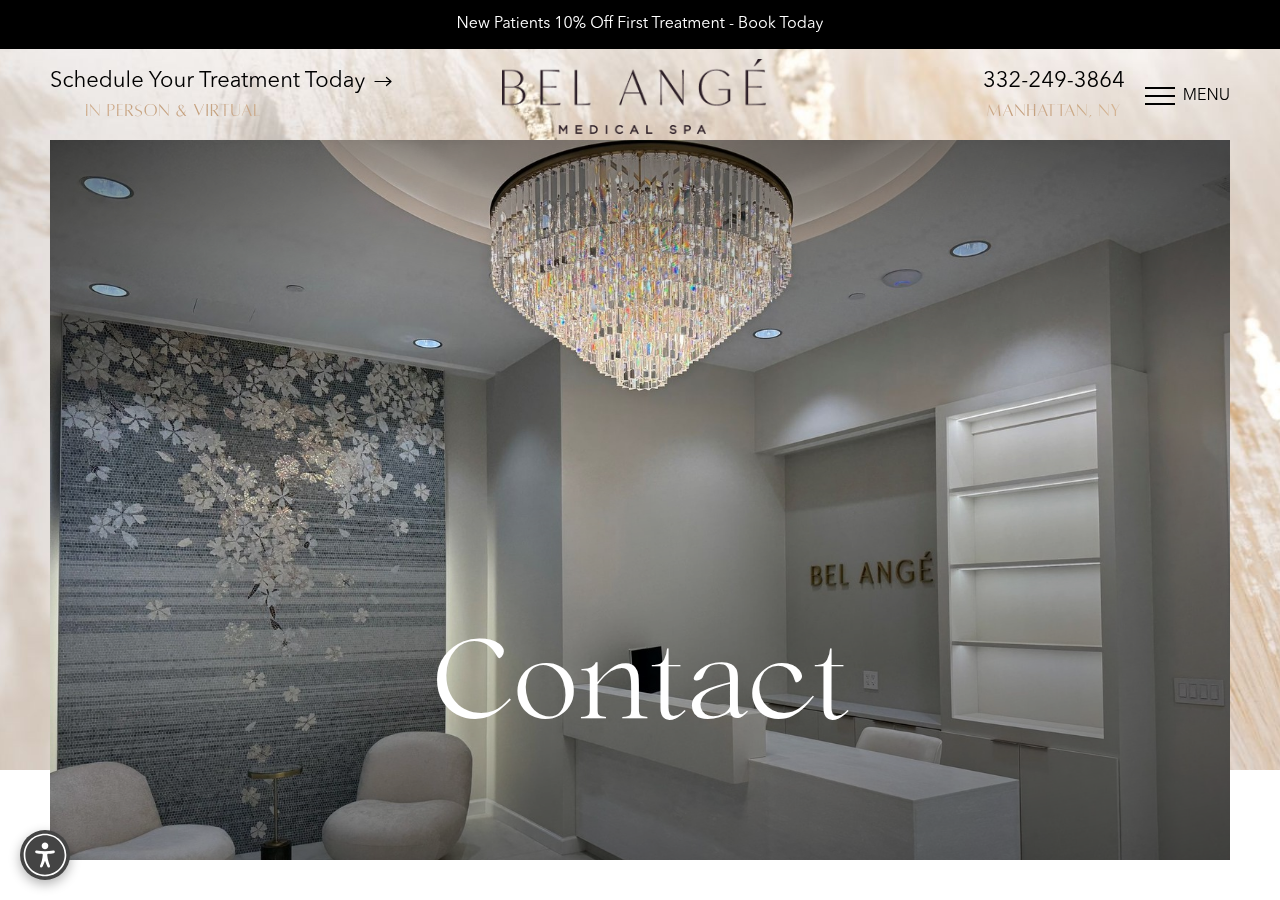 Screenshot of Contact | Bel Angé MedSpa | Manhattan, NYCAccessibility iconAccessibility icon