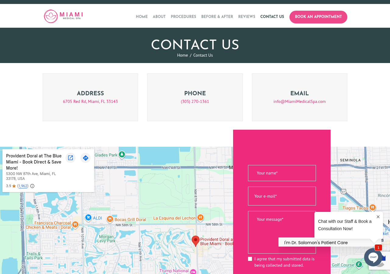 Screenshot of Contact Us – Miami Medical Spa