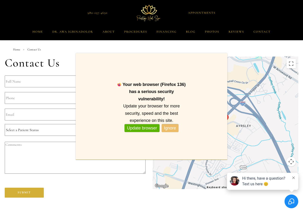 Screenshot of Request Consultation with Prestige Med Spaphoneicon-calendarlogo-facebooklogo-instagramlogo-googlelogo-yelp