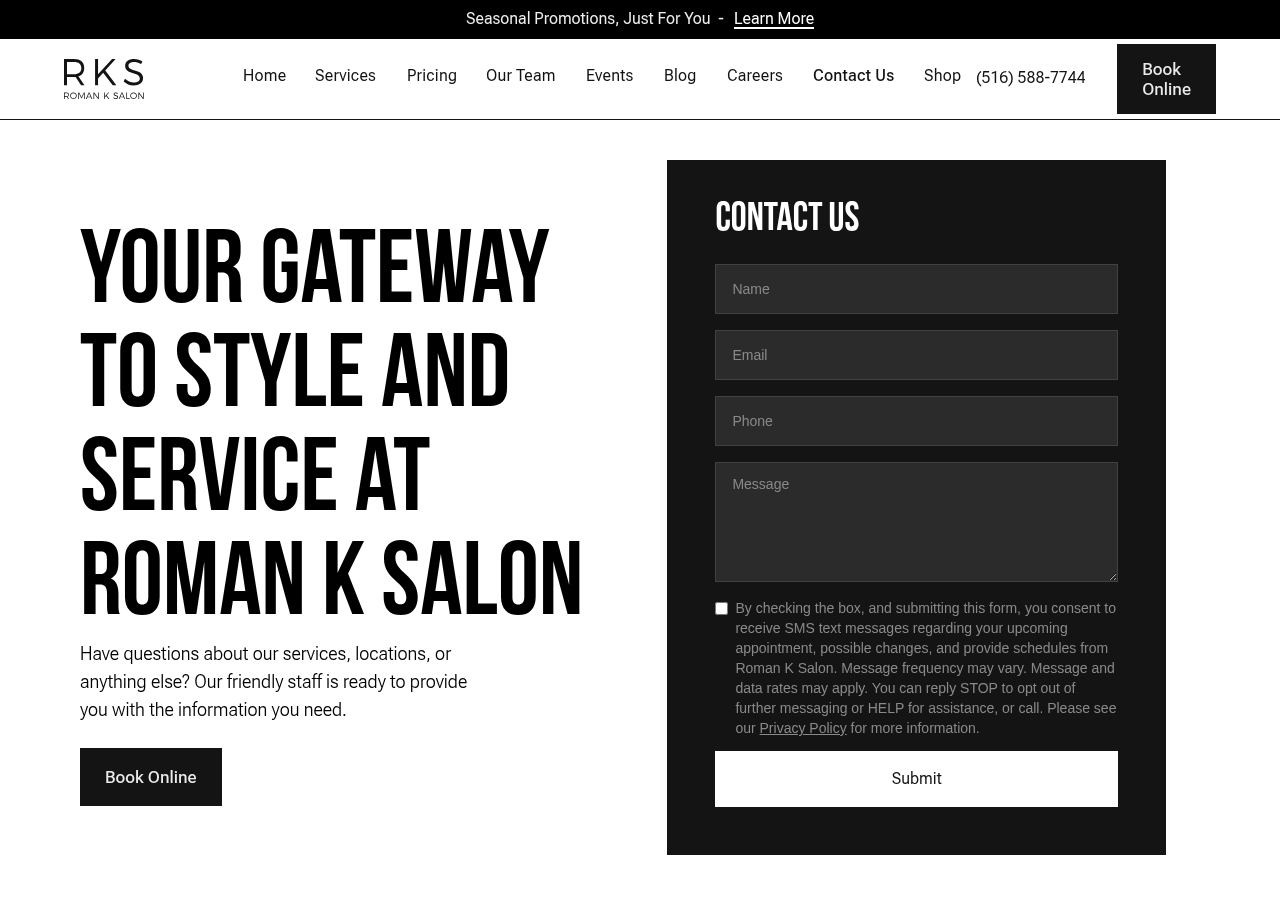 Screenshot of Contact Us | Roman K Salon
