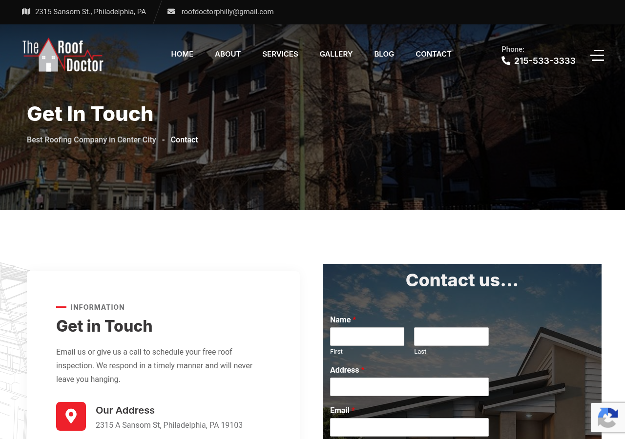 Screenshot of Contact Us - The Roof Doctor