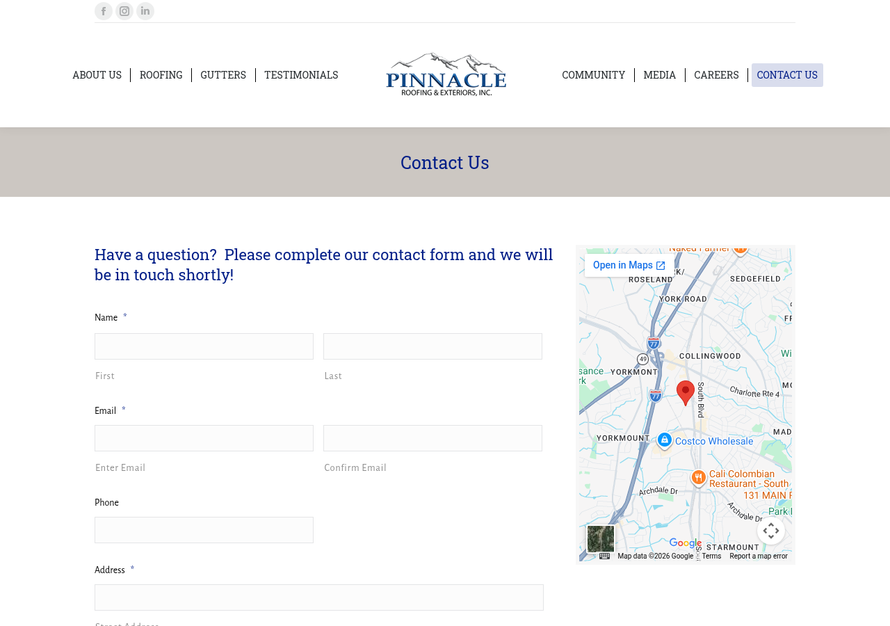 Screenshot of Contact Us - Pinnacle Roofing